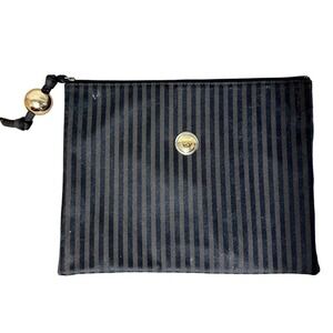 Fendi Brown Pequin Striped Clutch Bag Black/Brown VTG